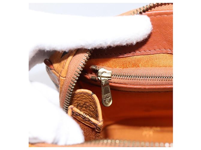 Borsa Boston MCM Logogram Vicetos PVC Pelle 2way Marrone Oro Auth 201891A D'oro - vista 21