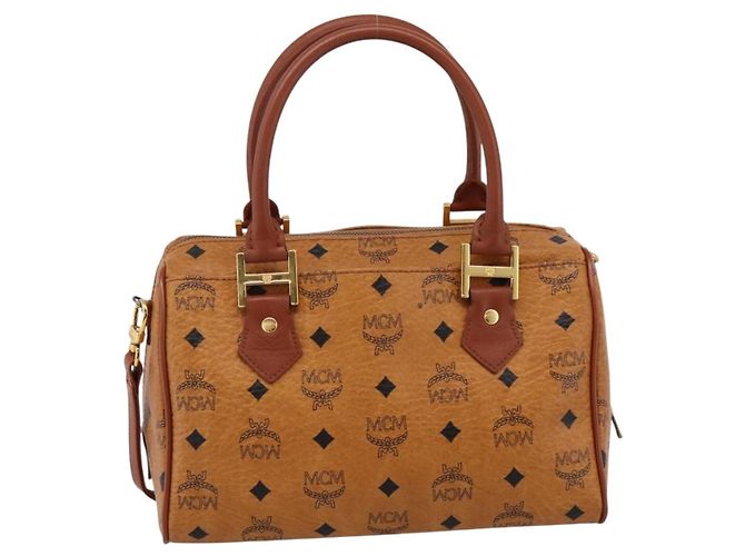 Borsa Boston MCM Logogram Vicetos PVC Pelle 2way Marrone Oro Auth 201891A D'oro - vista 3