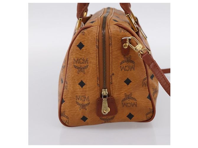 Borsa Boston MCM Logogram Vicetos PVC Pelle 2way Marrone Oro Auth 201891A D'oro - vista 4