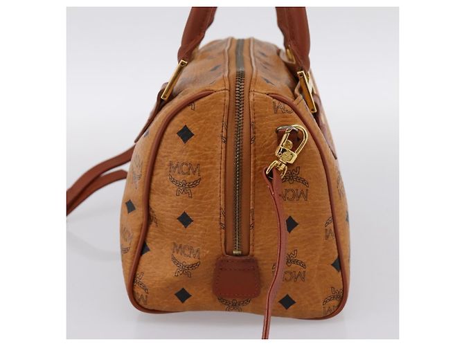 Borsa Boston MCM Logogram Vicetos PVC Pelle 2way Marrone Oro Auth 201891A D'oro - vista 5