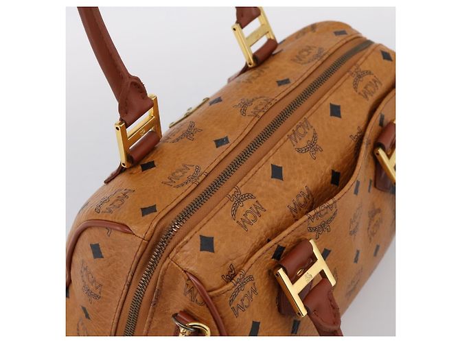 Borsa Boston MCM Logogram Vicetos PVC Pelle 2way Marrone Oro Auth 201891A D'oro - vista 6