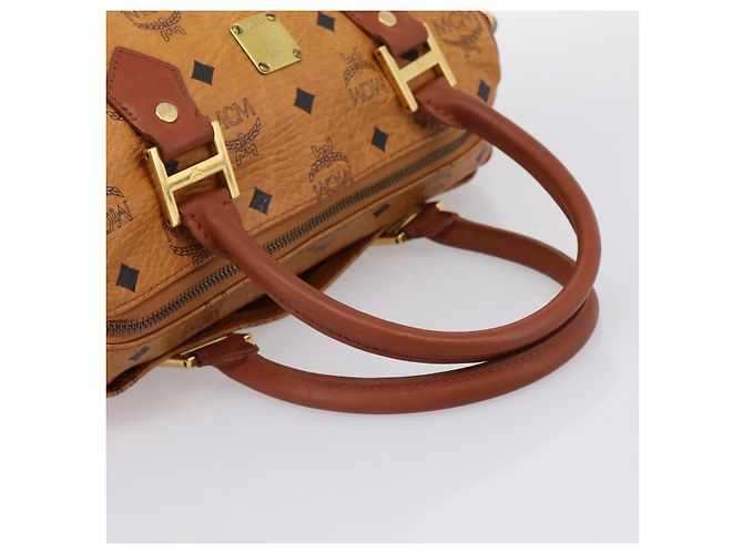 Borsa Boston MCM Logogram Vicetos PVC Pelle 2way Marrone Oro Auth 201891A D'oro - vista 7