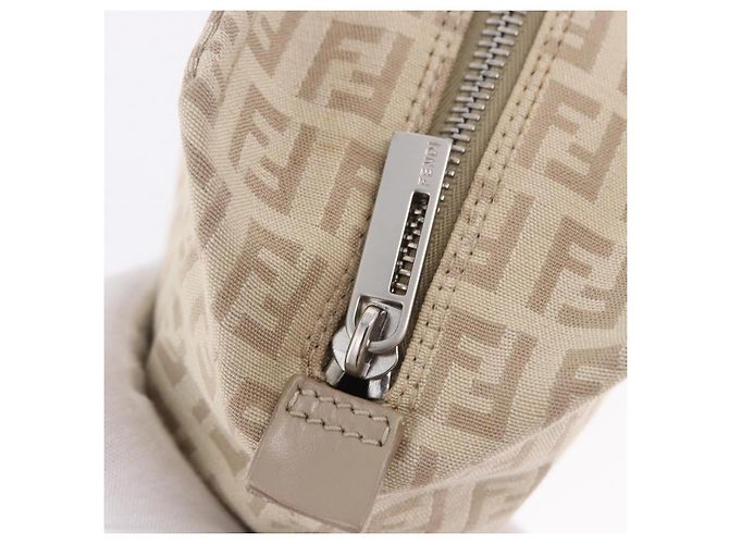 Pouch a mano FENDI Zucchino Canvas Beige Silver Auth ka5985A Argento - vista 15