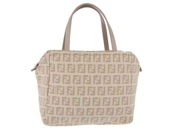 Pouch a mano FENDI Zucchino Canvas Beige Silver Auth ka5985A Argento - vista 2