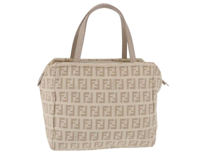 Pouch a mano FENDI Zucchino Canvas Beige Silver Auth ka5985A Argento - vista 4
