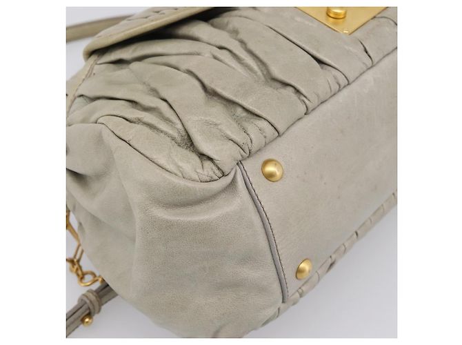 Borsa Miu Miu Vitellolux in pelle 2way Verde Tono Oro Auth 202078V - vista 13