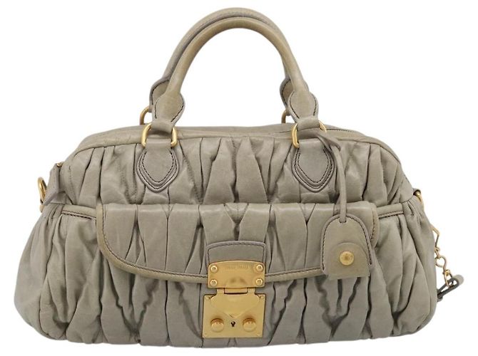Borsa Miu Miu Vitellolux in pelle 2way Verde Tono Oro Auth 202078V - vista 2