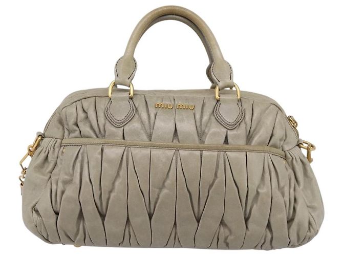 Borsa Miu Miu Vitellolux in pelle 2way Verde Tono Oro Auth 202078V - vista 3