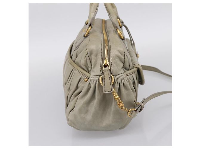 Borsa Miu Miu Vitellolux in pelle 2way Verde Tono Oro Auth 202078V - vista 4