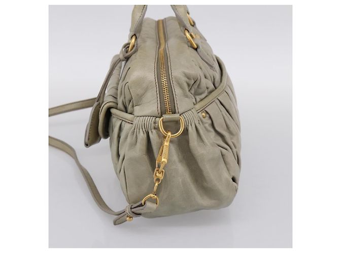 Borsa Miu Miu Vitellolux in pelle 2way Verde Tono Oro Auth 202078V - vista 5