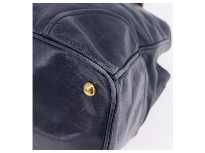 Borsa a mano Miu Miu in pelle blu navy e oro Auth 199407V D'oro - vista 11