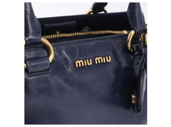 Borsa a mano Miu Miu in pelle blu navy e oro Auth 199407V D'oro - vista 14