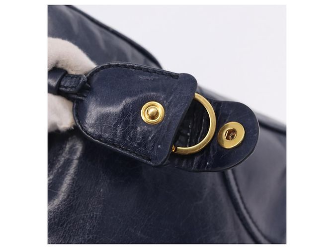 Borsa a mano Miu Miu in pelle blu navy e oro Auth 199407V D'oro - vista 15