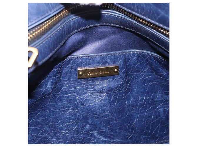 Borsa a mano Miu Miu in pelle blu navy e oro Auth 199407V D'oro - vista 16