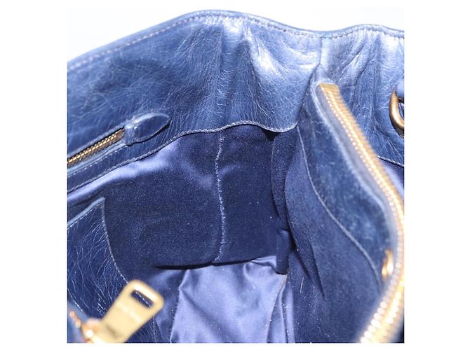 Borsa a mano Miu Miu in pelle blu navy e oro Auth 199407V D'oro - vista 18