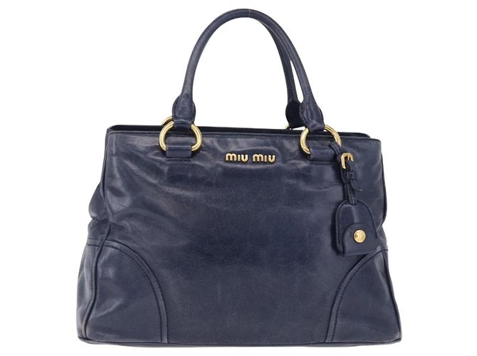 Borsa a mano Miu Miu in pelle blu navy e oro Auth 199407V D'oro - vista 2