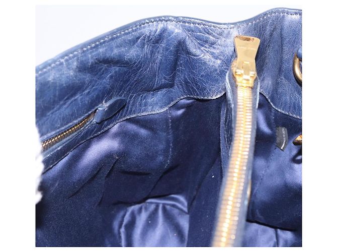 Borsa a mano Miu Miu in pelle blu navy e oro Auth 199407V D'oro - vista 21