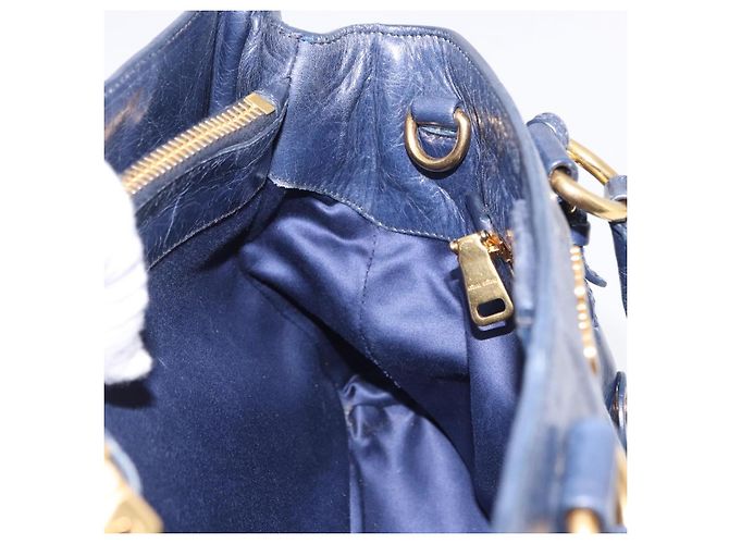 Borsa a mano Miu Miu in pelle blu navy e oro Auth 199407V D'oro - vista 22