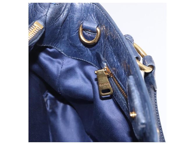 Borsa a mano Miu Miu in pelle blu navy e oro Auth 199407V D'oro - vista 23