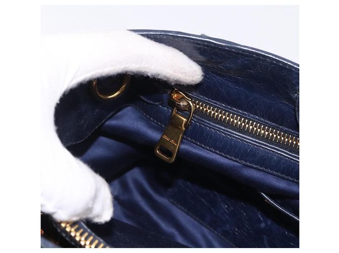 Borsa a mano Miu Miu in pelle blu navy e oro Auth 199407V D'oro - vista 27