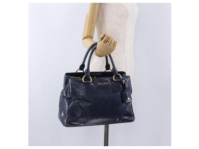 Borsa a mano Miu Miu in pelle blu navy e oro Auth 199407V D'oro - vista 29
