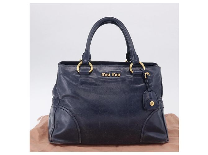 Borsa a mano Miu Miu in pelle blu navy e oro Auth 199407V D'oro - vista 30