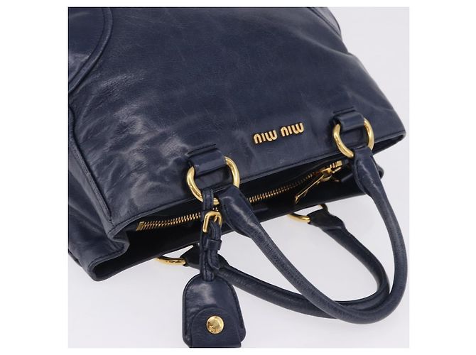 Borsa a mano Miu Miu in pelle blu navy e oro Auth 199407V D'oro - vista 6