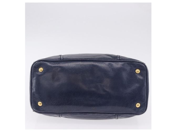 Borsa a mano Miu Miu in pelle blu navy e oro Auth 199407V D'oro - vista 9
