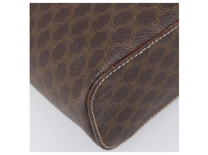 Céline Borsa a mano porta trucchi CELINE Macadam Canvas PVC Pelle Marrone Oro Auth ka6028A D'oro - vista 11