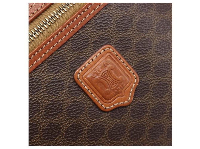 Céline Borsa a mano porta trucchi CELINE Macadam Canvas PVC Pelle Marrone Oro Auth ka6028A D'oro - vista 15