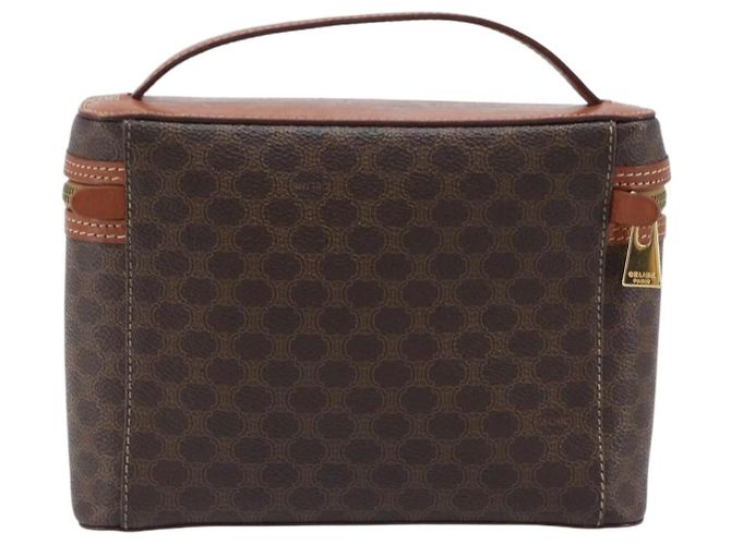 Céline Borsa a mano porta trucchi CELINE Macadam Canvas PVC Pelle Marrone Oro Auth ka6028A D'oro - vista 3