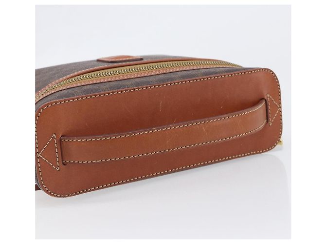 Céline Borsa a mano porta trucchi CELINE Macadam Canvas PVC Pelle Marrone Oro Auth ka6028A D'oro - vista 7