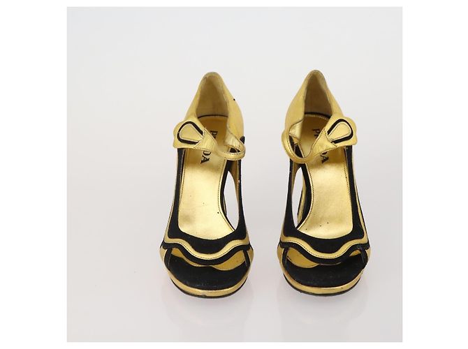 Céline Sandali CELINE PRADA in pelle Set da 2 Beige Oro Auth 193715 D'oro - vista 2