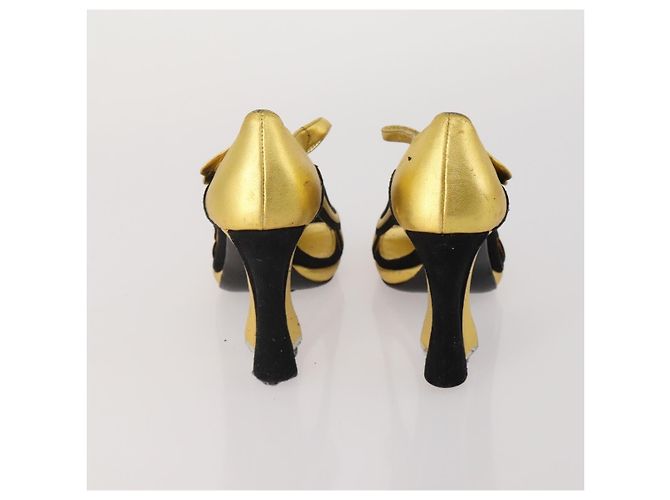 Céline Sandali CELINE PRADA in pelle Set da 2 Beige Oro Auth 193715 D'oro - vista 3