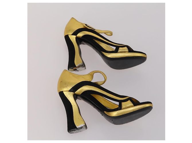 Céline Sandali CELINE PRADA in pelle Set da 2 Beige Oro Auth 193715 D'oro - vista 7