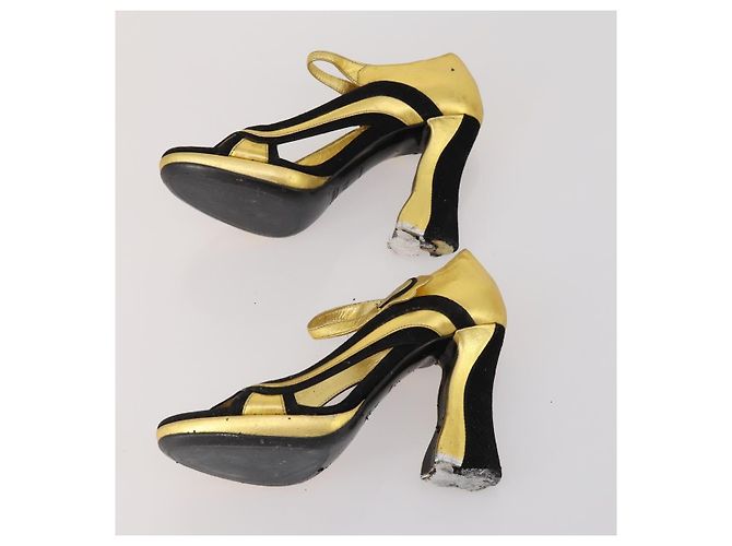 Céline Sandali CELINE PRADA in pelle Set da 2 Beige Oro Auth 193715 D'oro - vista 8