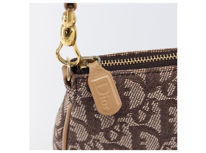 Pouch Saddle in tela Trotter Christian Dior marrone tono oro Auth 199384V - vista 15