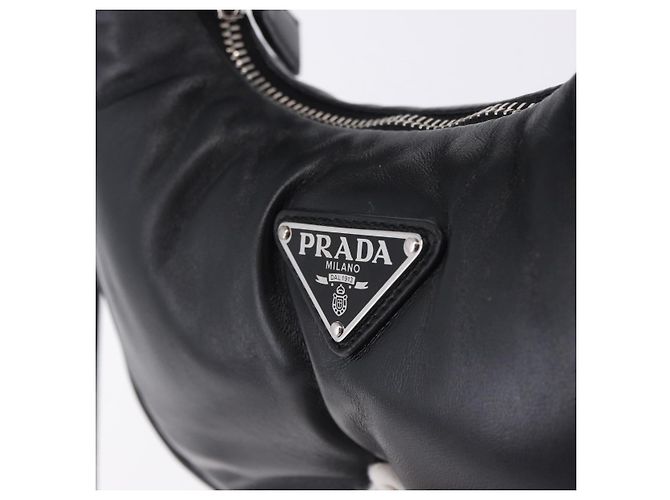 Bolsa de mão PRADA em couro Nappa acolchoado macio 2way Preta Prata Auth 199964SAM Preto - vista 16