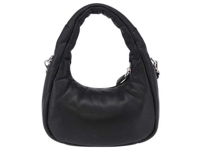 Bolsa de mão PRADA em couro Nappa acolchoado macio 2way Preta Prata Auth 199964SAM Preto - vista 3