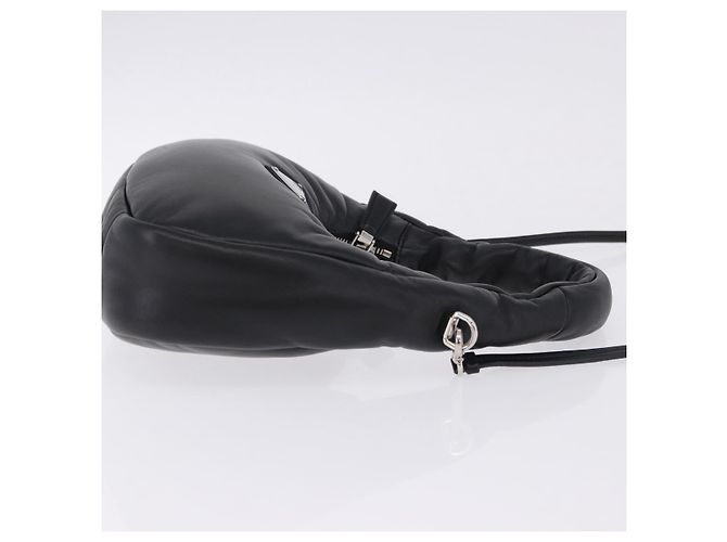 Bolsa de mão PRADA em couro Nappa acolchoado macio 2way Preta Prata Auth 199964SAM Preto - vista 4