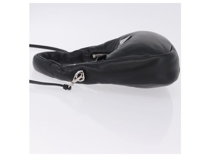 Bolsa de mão PRADA em couro Nappa acolchoado macio 2way Preta Prata Auth 199964SAM Preto - vista 5