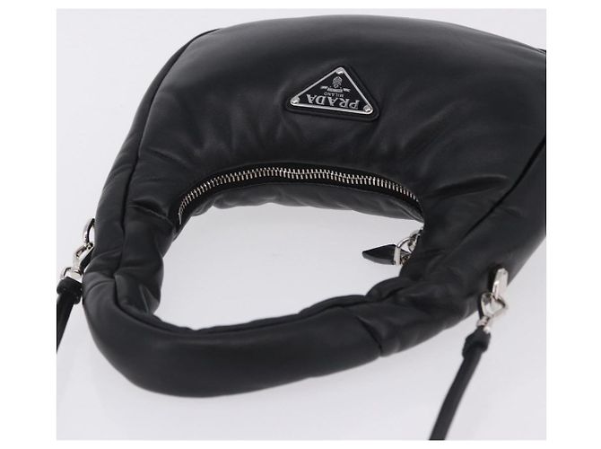 Bolsa de mão PRADA em couro Nappa acolchoado macio 2way Preta Prata Auth 199964SAM Preto - vista 6
