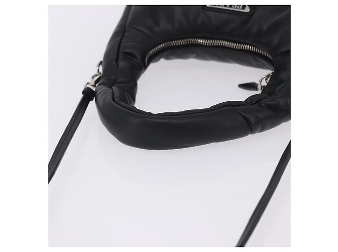 Bolsa de mão PRADA em couro Nappa acolchoado macio 2way Preta Prata Auth 199964SAM Preto - vista 7