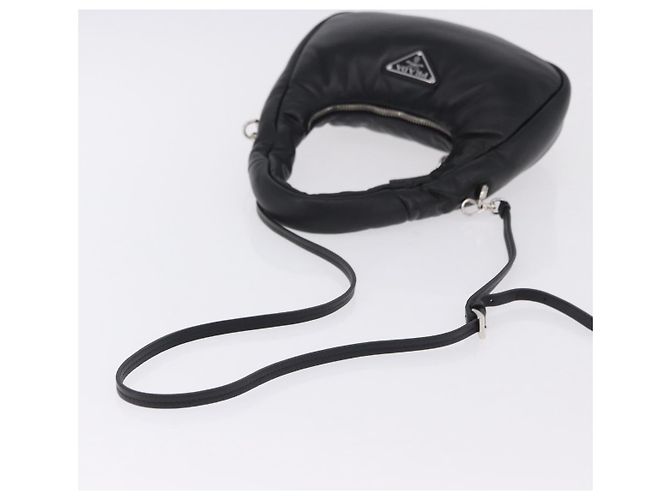 Bolsa de mão PRADA em couro Nappa acolchoado macio 2way Preta Prata Auth 199964SAM Preto - vista 9