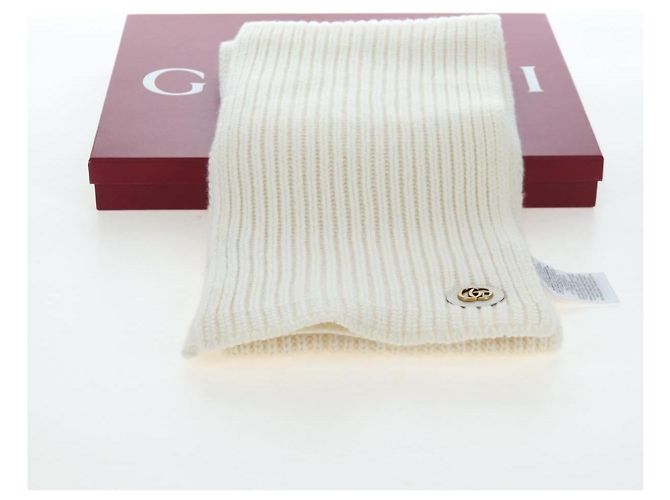 Sciarpa GUCCI Cashmere Avorio Tono Oro 773426 Auth BA15459V Crudo - vista 18