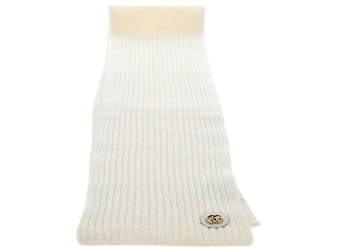 Sciarpa GUCCI Cashmere Avorio Tono Oro 773426 Auth BA15459V Crudo - vista 2