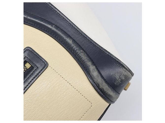 Céline Bolso de mano CELINE Luggage Micro shopper de cuero blanco con herrajes dorados Auth 198867A - vista 14