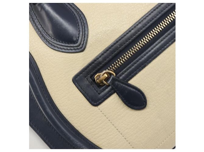 Céline Bolso de mano CELINE Luggage Micro shopper de cuero blanco con herrajes dorados Auth 198867A - vista 16
