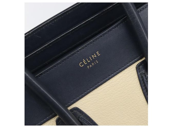 Céline Bolso de mano CELINE Luggage Micro shopper de cuero blanco con herrajes dorados Auth 198867A - vista 17