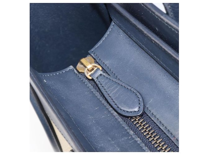 Céline Bolso de mano CELINE Luggage Micro shopper de cuero blanco con herrajes dorados Auth 198867A - vista 18